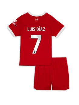 Otroški Nogometna dresi replika Liverpool Luis Diaz #7 Domači 2023-24 Kratek rokav (+ hlače)